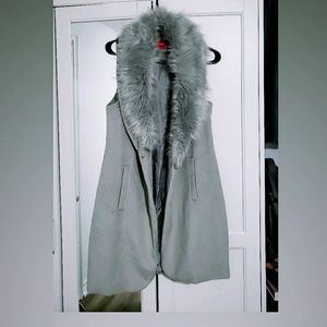 Gray coat with faux fur collar